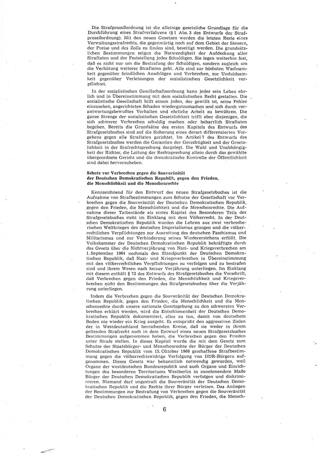 Entwurf des Strafgesetzbuches (StGB) der Deutschen Demokratischen Republik (DDR) 1967, Seite 6 (Entw. StGB DDR 1967, S. 6)