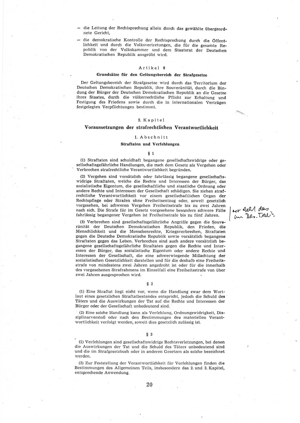 Entwurf des Strafgesetzbuches (StGB) der Deutschen Demokratischen Republik (DDR) 1967, Seite 20 (Entw. StGB DDR 1967, S. 20)