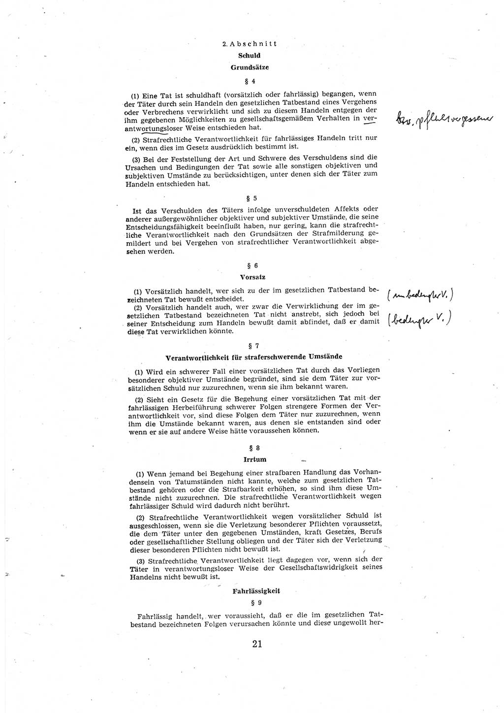 Entwurf des Strafgesetzbuches (StGB) der Deutschen Demokratischen Republik (DDR) 1967, Seite 21 (Entw. StGB DDR 1967, S. 21)