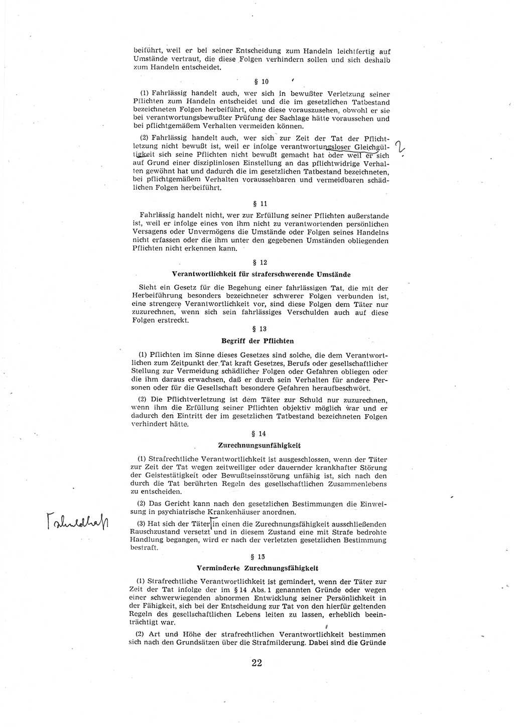 Entwurf des Strafgesetzbuches (StGB) der Deutschen Demokratischen Republik (DDR) 1967, Seite 22 (Entw. StGB DDR 1967, S. 22)