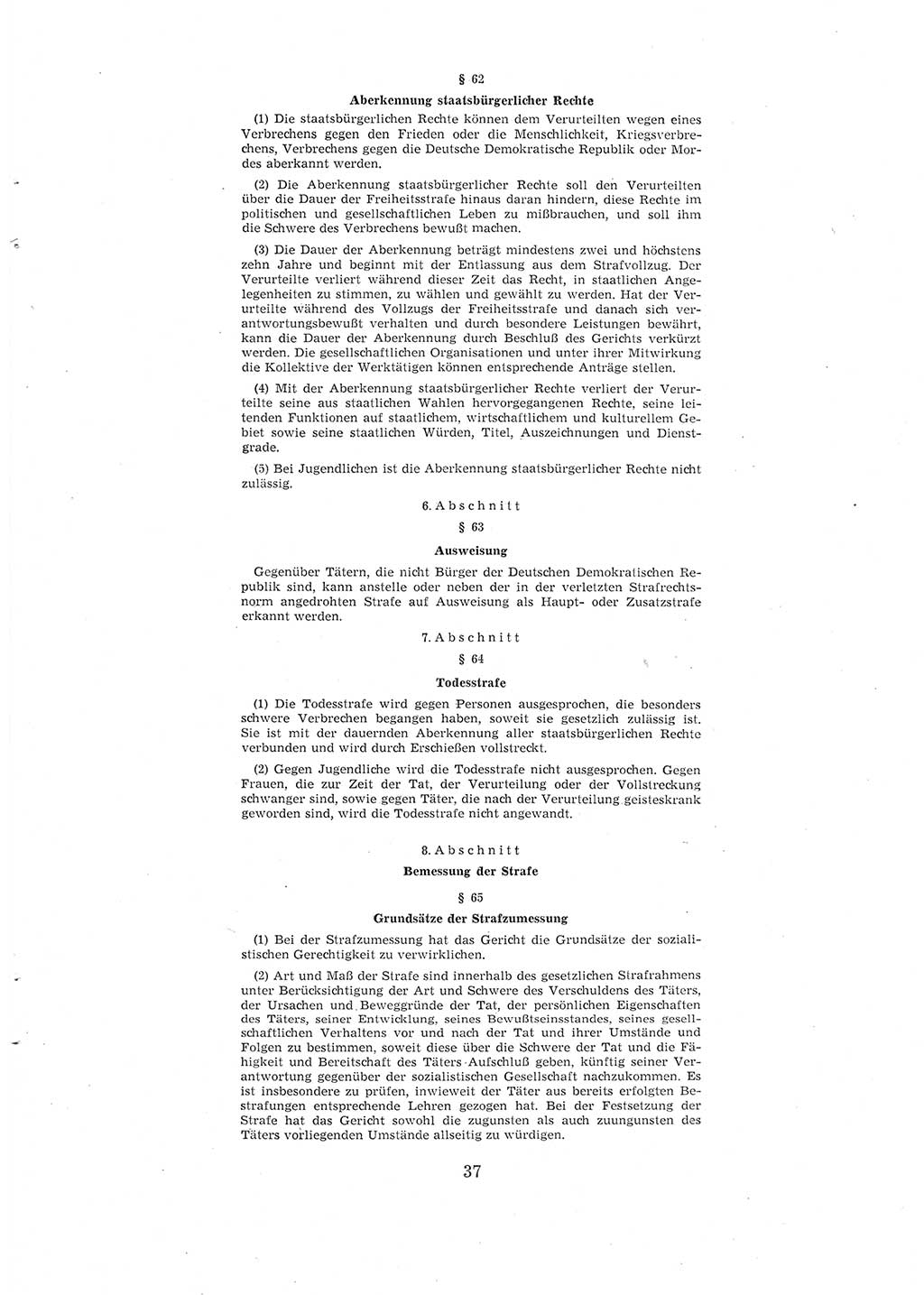 Entwurf des Strafgesetzbuches (StGB) der Deutschen Demokratischen Republik (DDR) 1967, Seite 37 (Entw. StGB DDR 1967, S. 37)