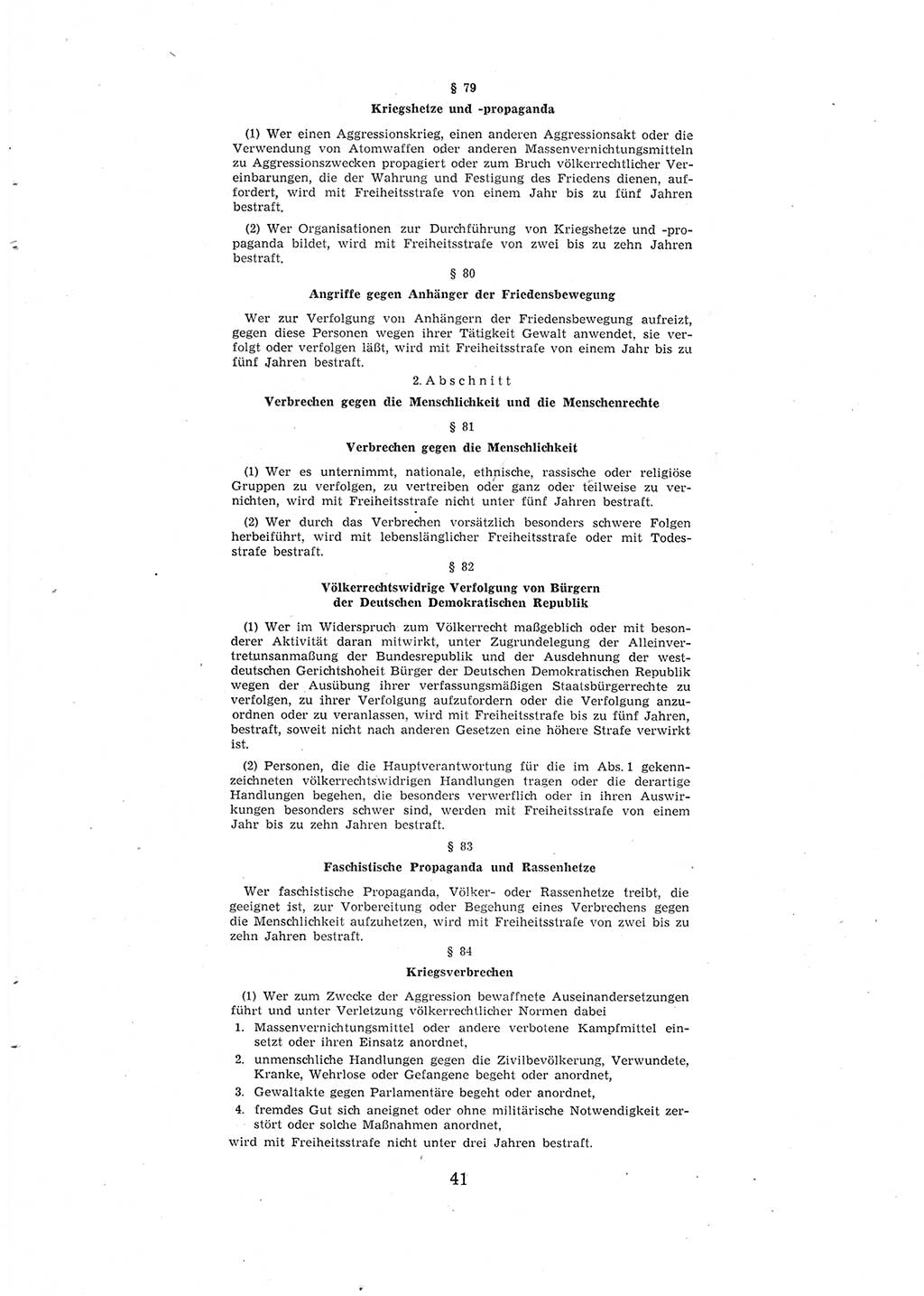 Entwurf des Strafgesetzbuches (StGB) der Deutschen Demokratischen Republik (DDR) 1967, Seite 41 (Entw. StGB DDR 1967, S. 41)
