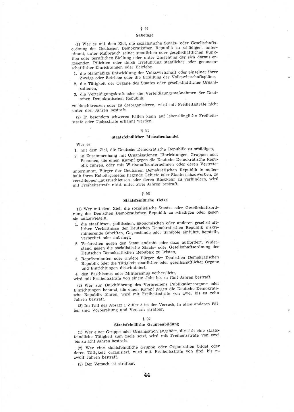 Entwurf des Strafgesetzbuches (StGB) der Deutschen Demokratischen Republik (DDR) 1967, Seite 44 (Entw. StGB DDR 1967, S. 44)