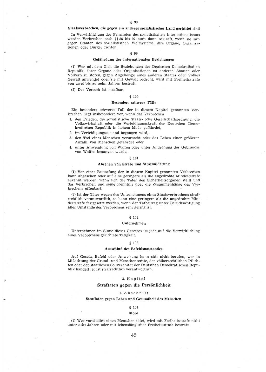 Entwurf des Strafgesetzbuches (StGB) der Deutschen Demokratischen Republik (DDR) 1967, Seite 45 (Entw. StGB DDR 1967, S. 45)