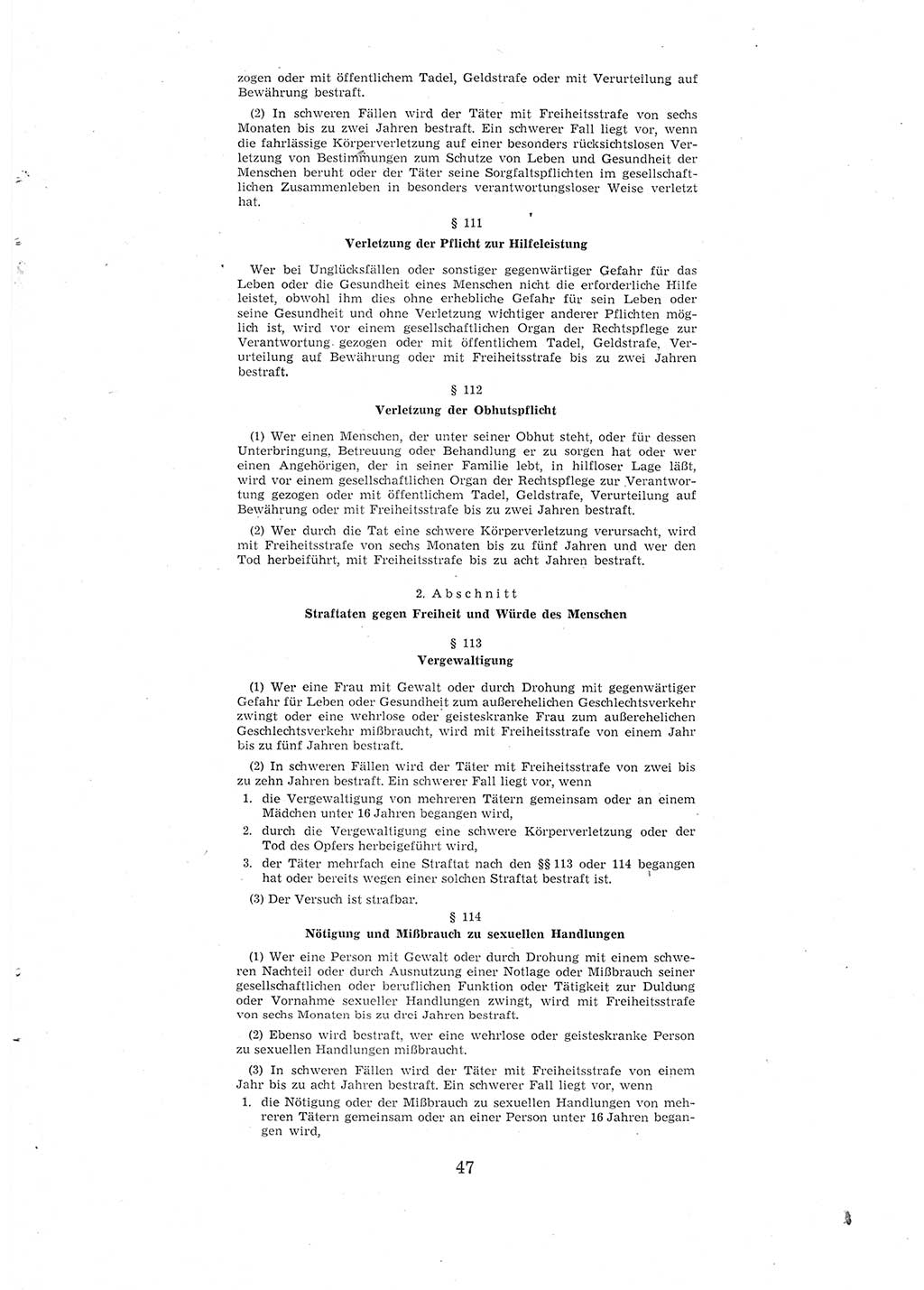 Entwurf des Strafgesetzbuches (StGB) der Deutschen Demokratischen Republik (DDR) 1967, Seite 47 (Entw. StGB DDR 1967, S. 47)