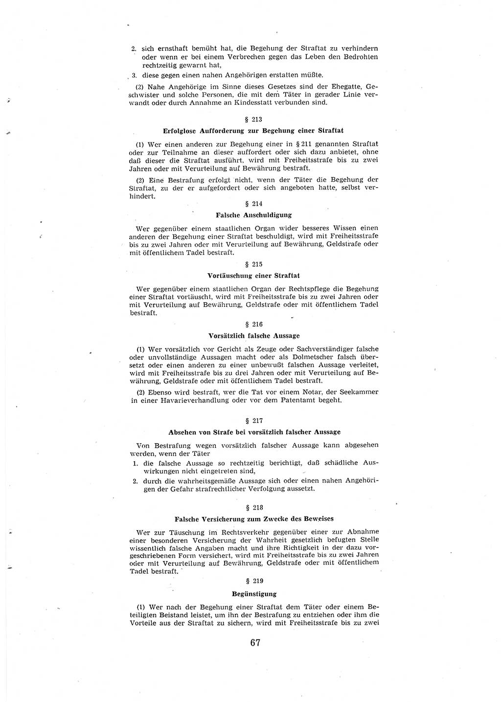 Entwurf des Strafgesetzbuches (StGB) der Deutschen Demokratischen Republik (DDR) 1967, Seite 67 (Entw. StGB DDR 1967, S. 67)