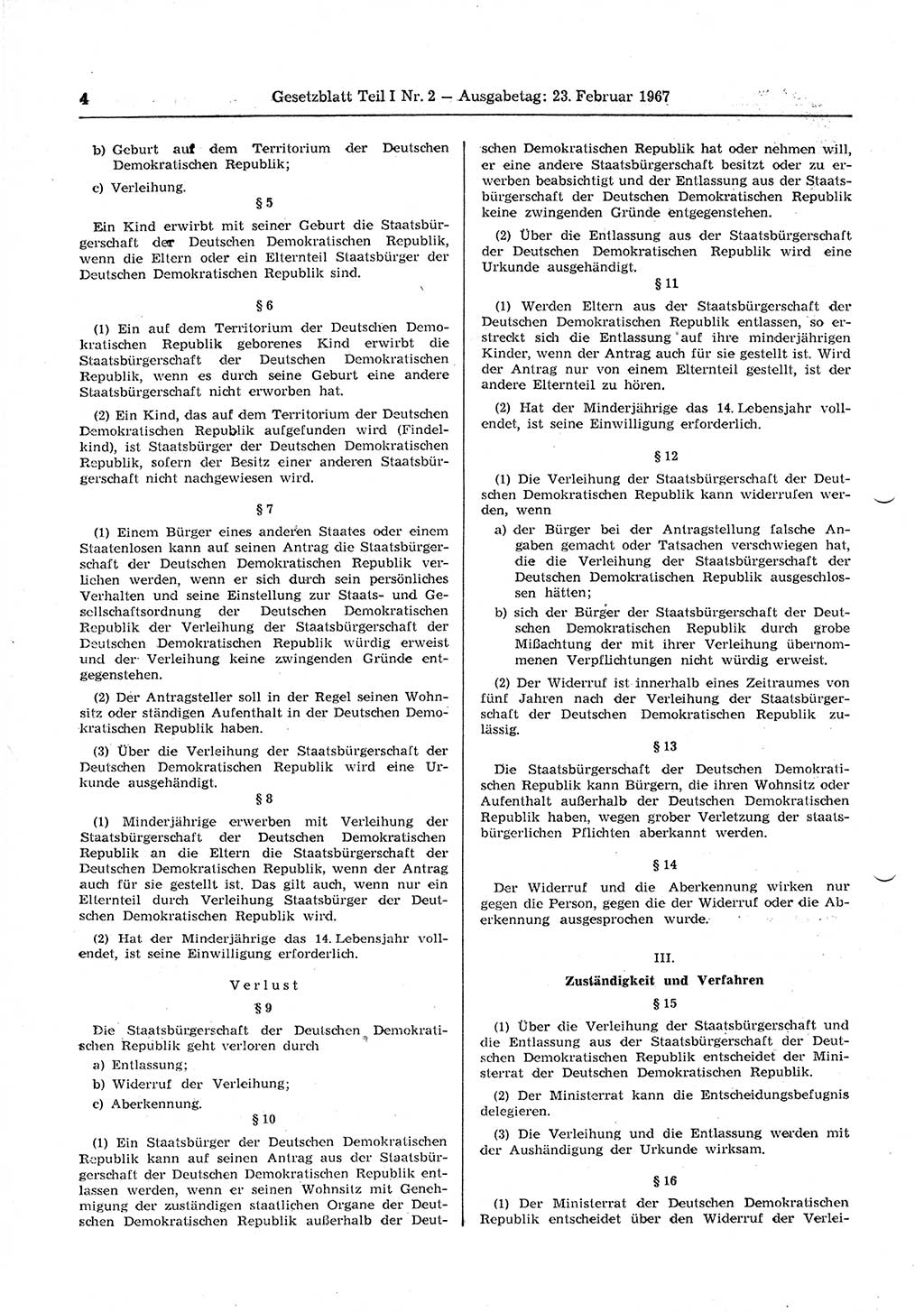 Gesetzblatt (GBl.) der Deutschen Demokratischen Republik (DDR) Teil Ⅰ 1967, Seite 4 (GBl. DDR Ⅰ 1967, S. 4)