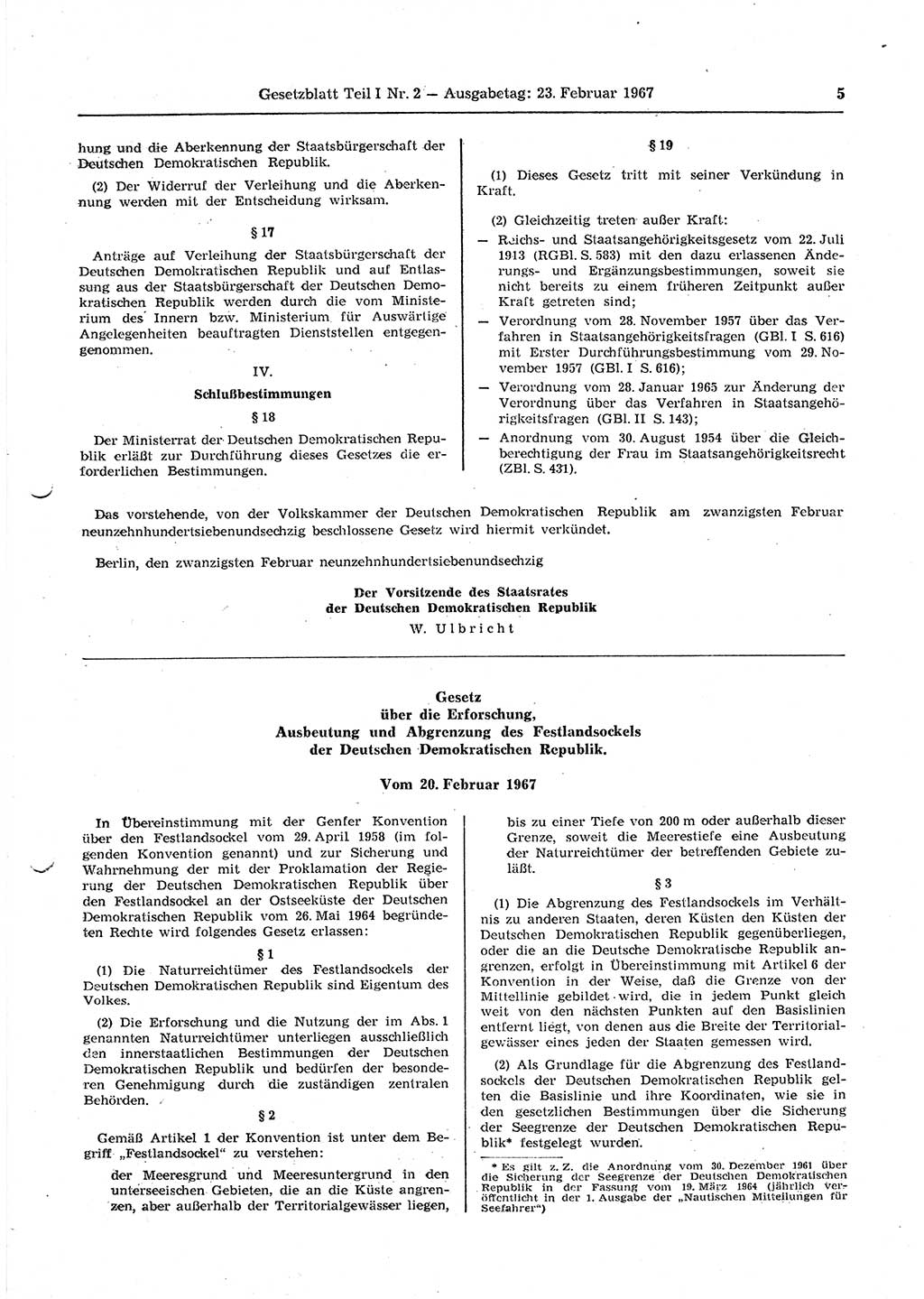 Gesetzblatt (GBl.) der Deutschen Demokratischen Republik (DDR) Teil Ⅰ 1967, Seite 5 (GBl. DDR Ⅰ 1967, S. 5)