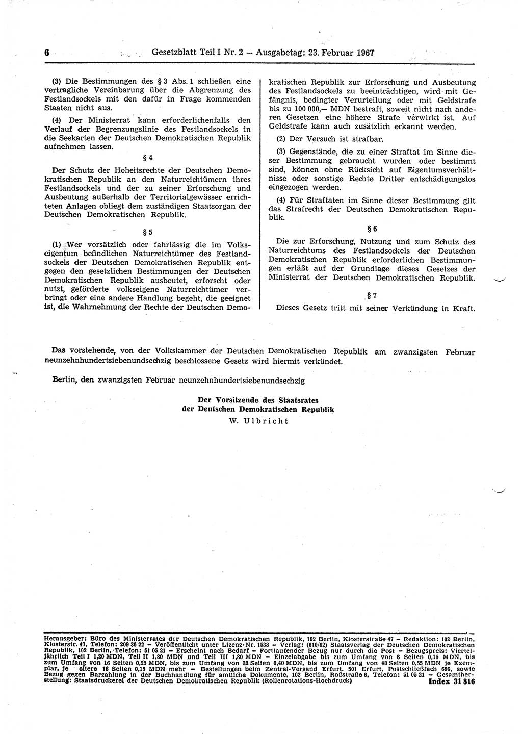 Gesetzblatt (GBl.) der Deutschen Demokratischen Republik (DDR) Teil Ⅰ 1967, Seite 6 (GBl. DDR Ⅰ 1967, S. 6)