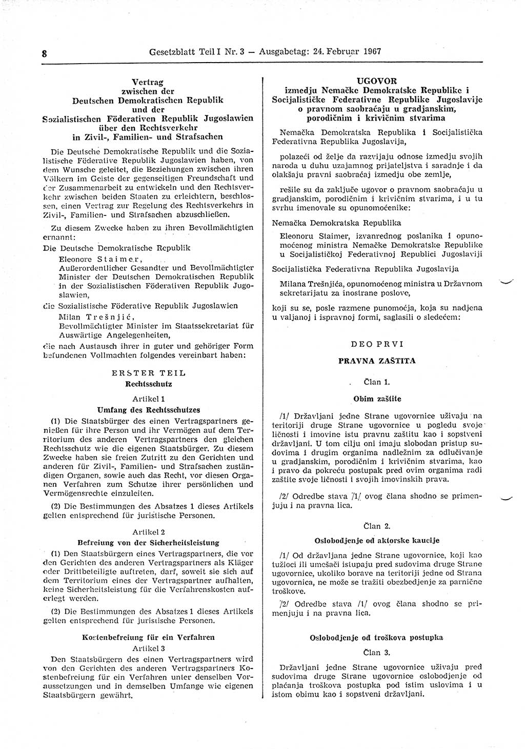 Gesetzblatt (GBl.) der Deutschen Demokratischen Republik (DDR) Teil Ⅰ 1967, Seite 8 (GBl. DDR Ⅰ 1967, S. 8)