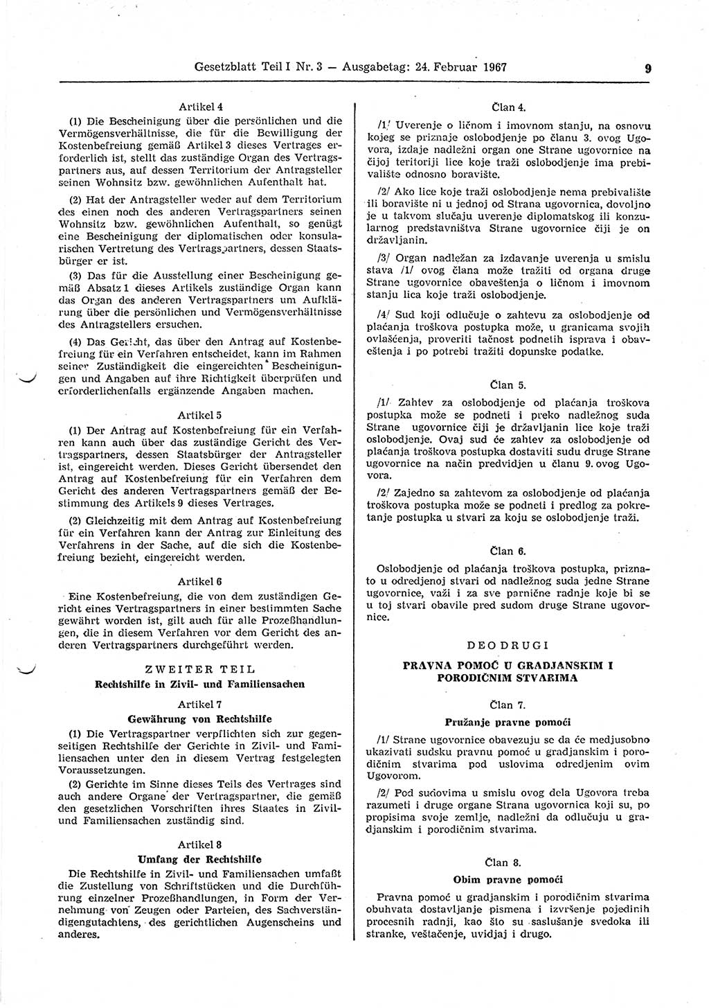 Gesetzblatt (GBl.) der Deutschen Demokratischen Republik (DDR) Teil Ⅰ 1967, Seite 9 (GBl. DDR Ⅰ 1967, S. 9)