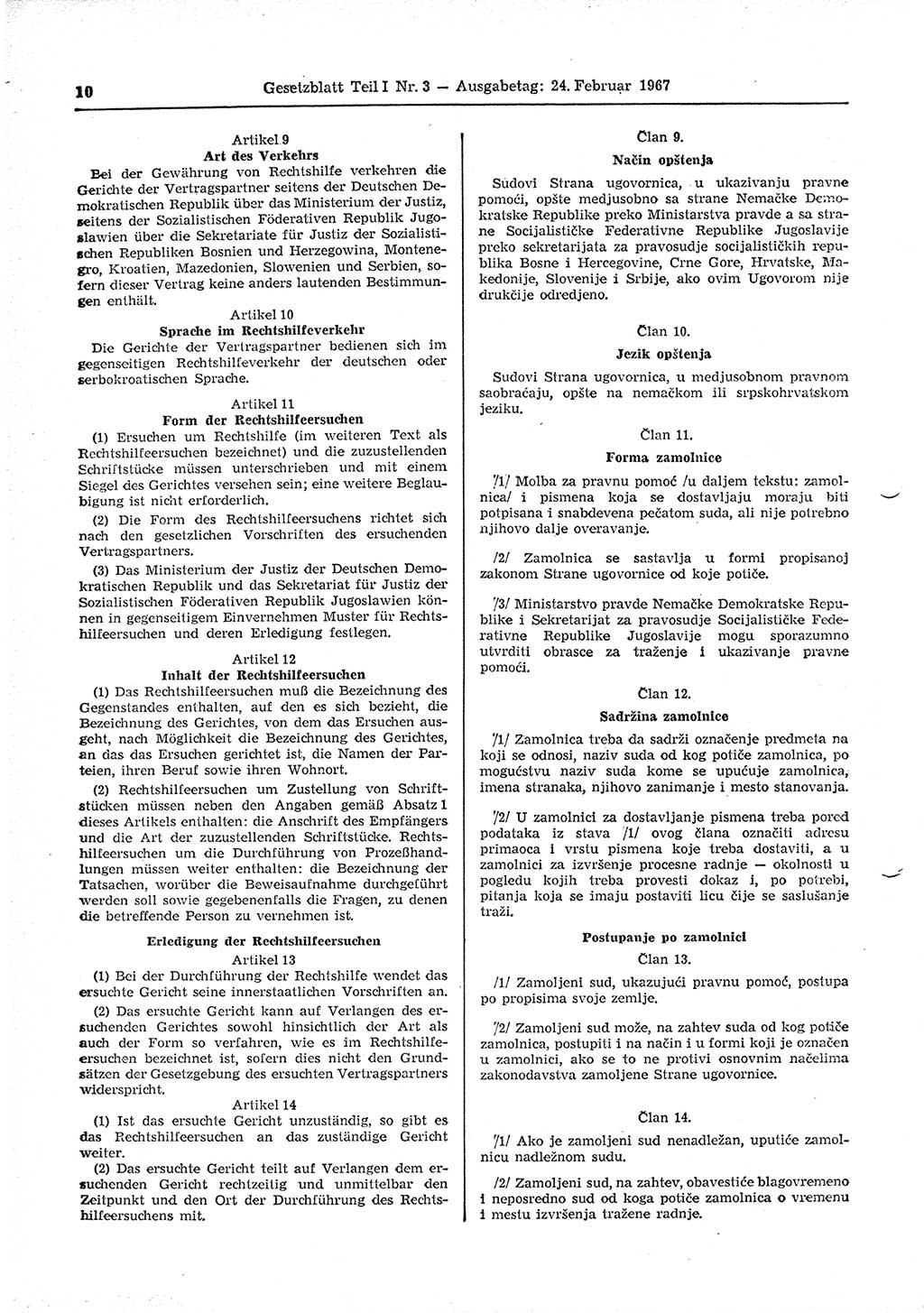 Gesetzblatt (GBl.) der Deutschen Demokratischen Republik (DDR) Teil Ⅰ 1967, Seite 10 (GBl. DDR Ⅰ 1967, S. 10)