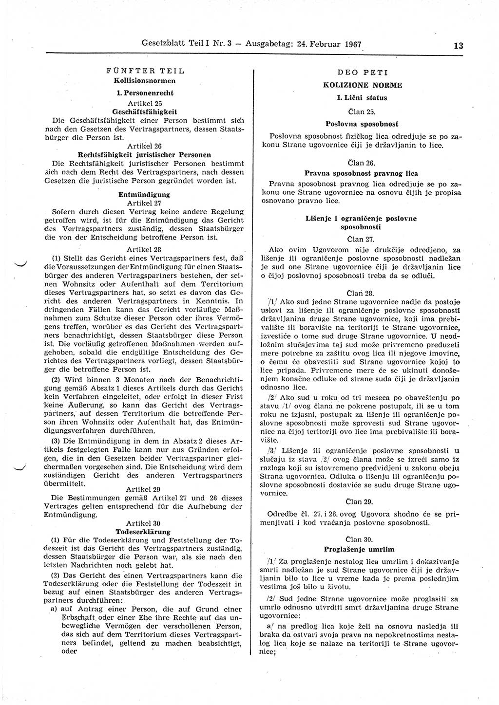 Gesetzblatt (GBl.) der Deutschen Demokratischen Republik (DDR) Teil Ⅰ 1967, Seite 13 (GBl. DDR Ⅰ 1967, S. 13)