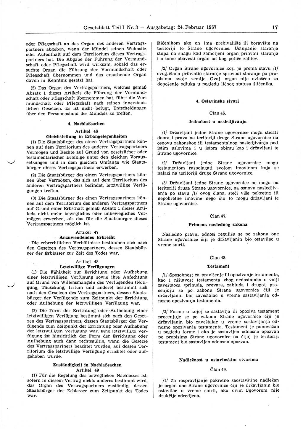 Gesetzblatt (GBl.) der Deutschen Demokratischen Republik (DDR) Teil Ⅰ 1967, Seite 17 (GBl. DDR Ⅰ 1967, S. 17)
