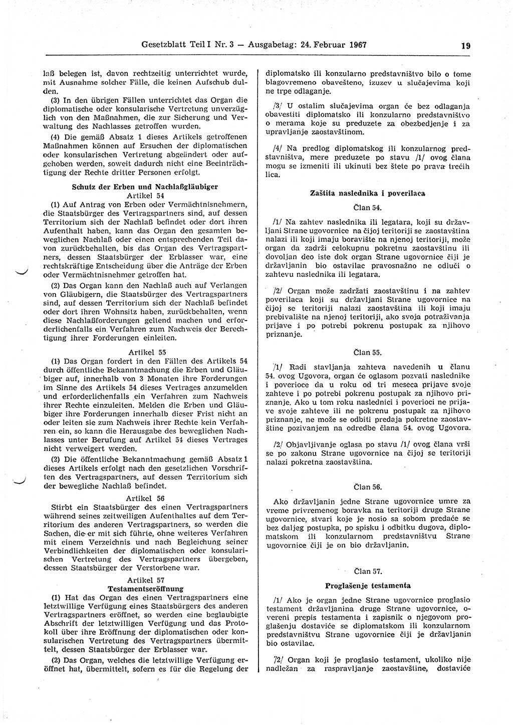 Gesetzblatt (GBl.) der Deutschen Demokratischen Republik (DDR) Teil Ⅰ 1967, Seite 19 (GBl. DDR Ⅰ 1967, S. 19)