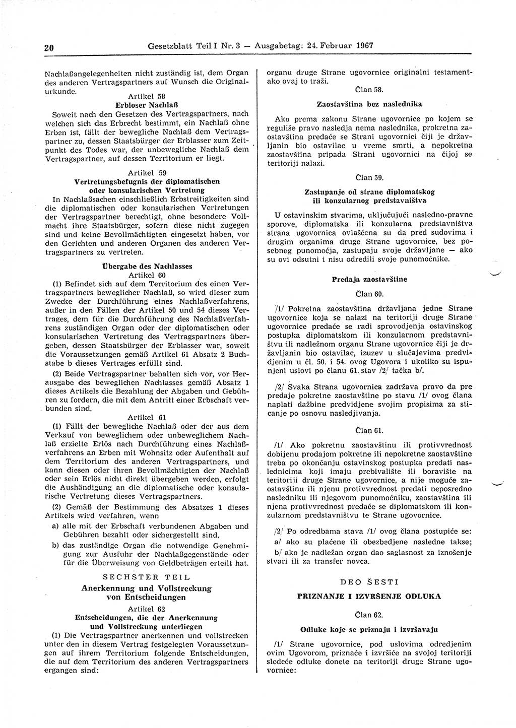 Gesetzblatt (GBl.) der Deutschen Demokratischen Republik (DDR) Teil Ⅰ 1967, Seite 20 (GBl. DDR Ⅰ 1967, S. 20)