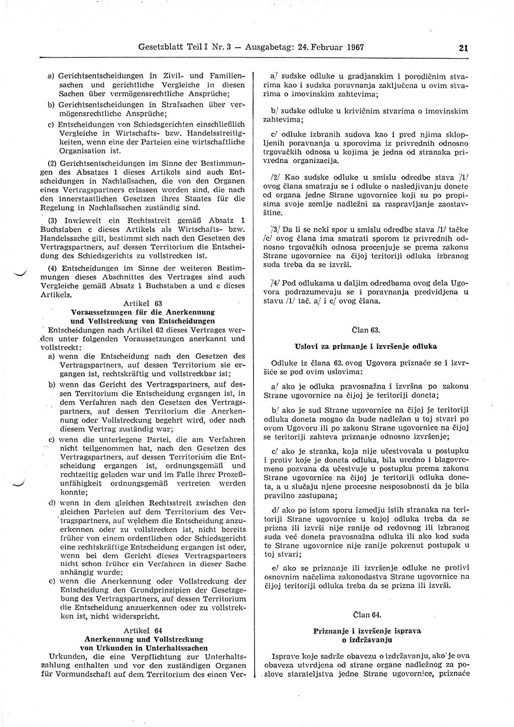 Gesetzblatt (GBl.) der Deutschen Demokratischen Republik (DDR) Teil Ⅰ 1967, Seite 21 (GBl. DDR Ⅰ 1967, S. 21)