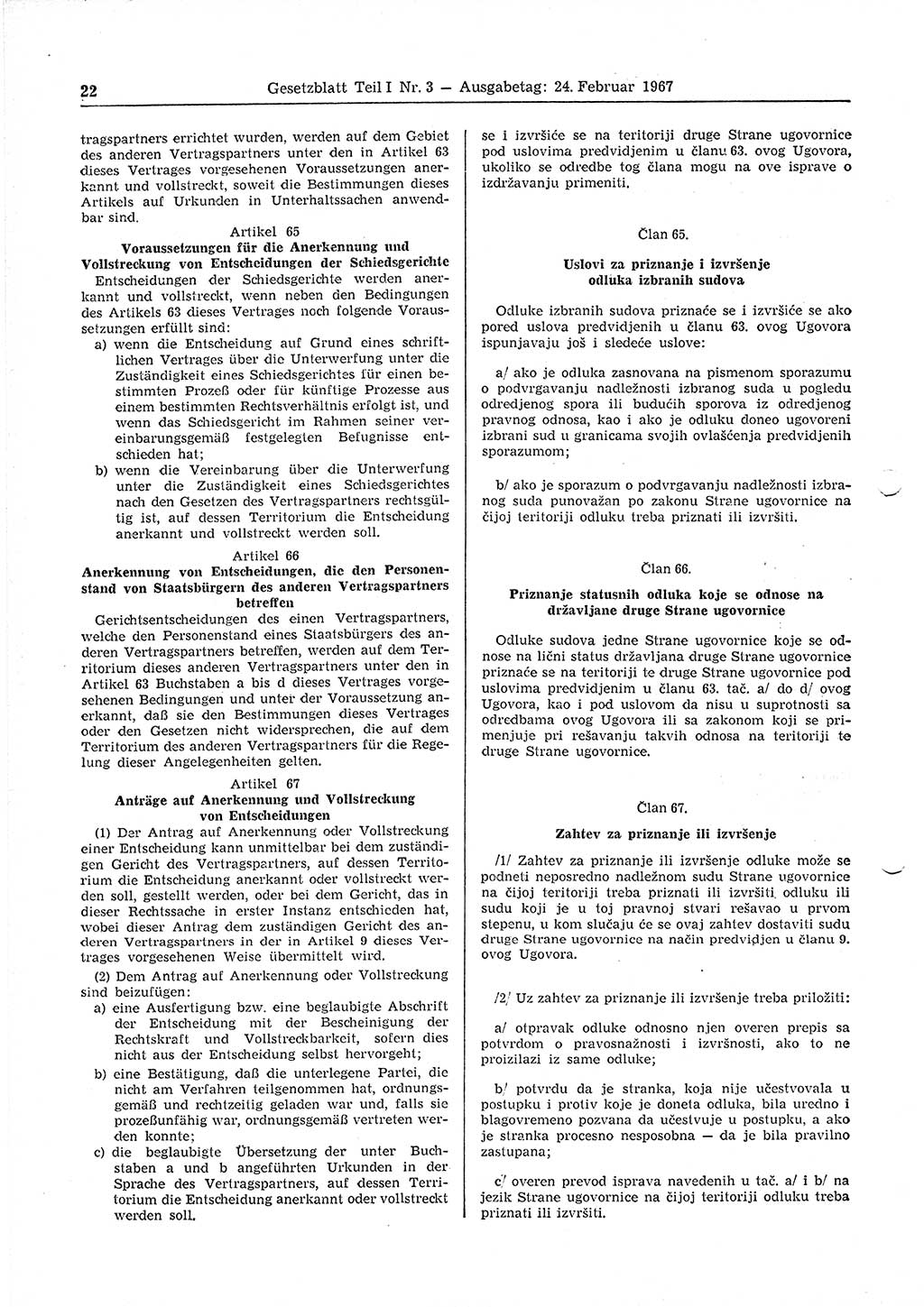 Gesetzblatt (GBl.) der Deutschen Demokratischen Republik (DDR) Teil Ⅰ 1967, Seite 22 (GBl. DDR Ⅰ 1967, S. 22)