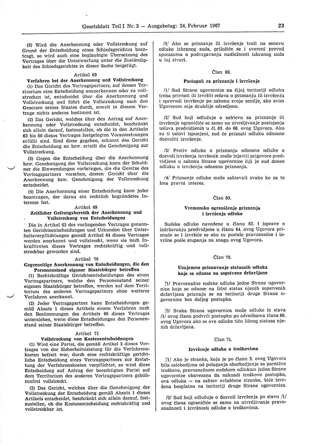 Gesetzblatt (GBl.) der Deutschen Demokratischen Republik (DDR) Teil Ⅰ 1967, Seite 23 (GBl. DDR Ⅰ 1967, S. 23)