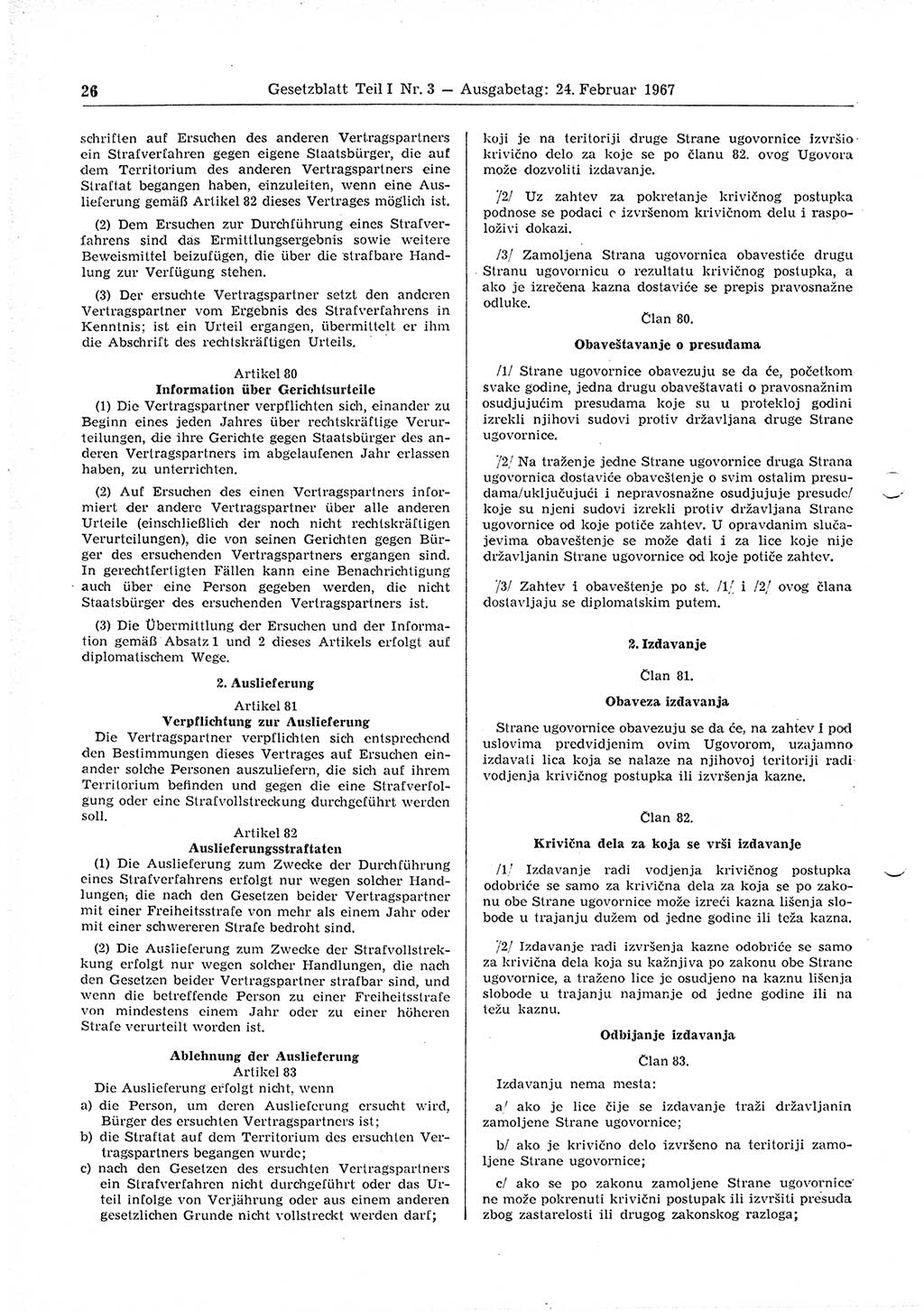 Gesetzblatt (GBl.) der Deutschen Demokratischen Republik (DDR) Teil Ⅰ 1967, Seite 26 (GBl. DDR Ⅰ 1967, S. 26)