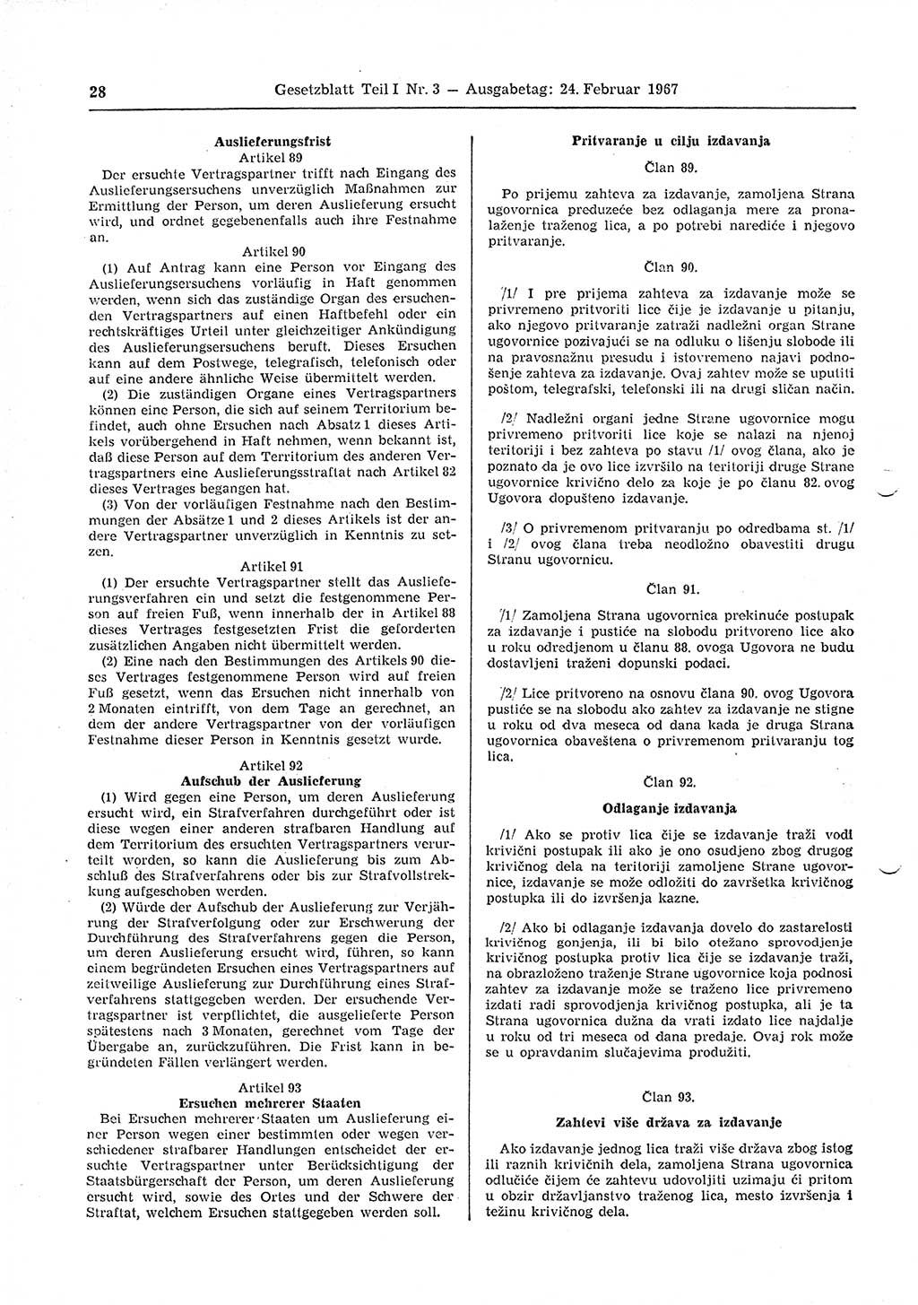 Gesetzblatt (GBl.) der Deutschen Demokratischen Republik (DDR) Teil Ⅰ 1967, Seite 28 (GBl. DDR Ⅰ 1967, S. 28)