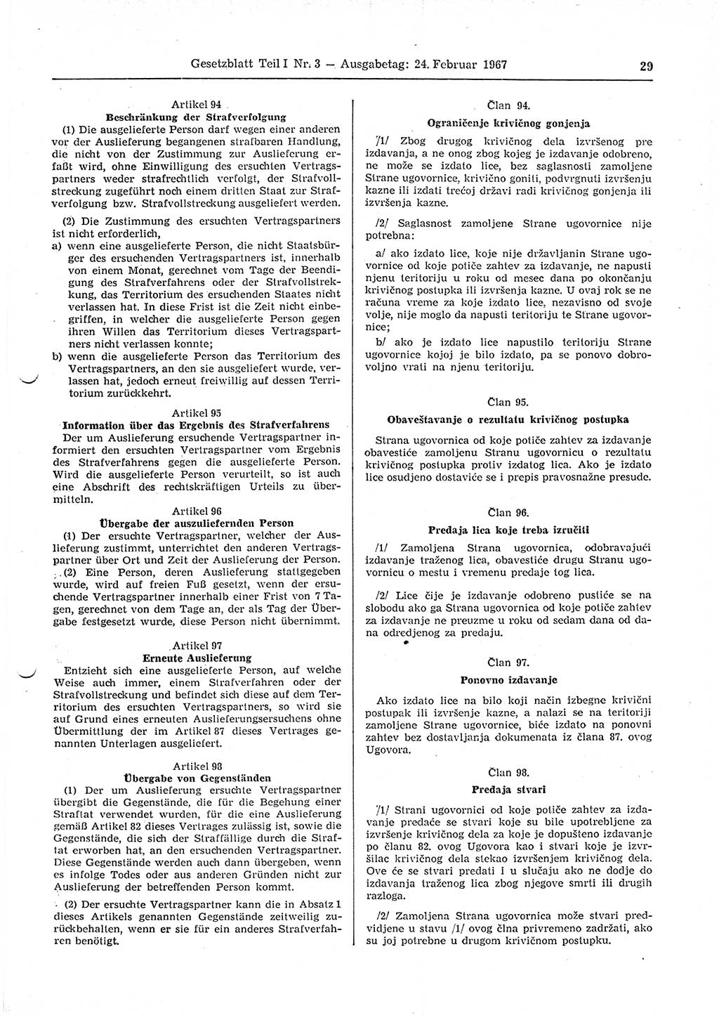 Gesetzblatt (GBl.) der Deutschen Demokratischen Republik (DDR) Teil Ⅰ 1967, Seite 29 (GBl. DDR Ⅰ 1967, S. 29)