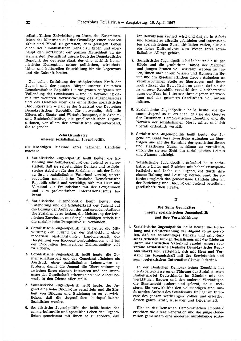 Gesetzblatt (GBl.) der Deutschen Demokratischen Republik (DDR) Teil Ⅰ 1967, Seite 32 (GBl. DDR Ⅰ 1967, S. 32)