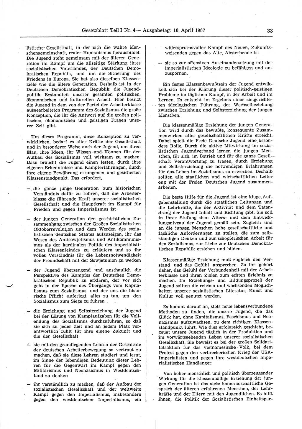 Gesetzblatt (GBl.) der Deutschen Demokratischen Republik (DDR) Teil Ⅰ 1967, Seite 33 (GBl. DDR Ⅰ 1967, S. 33)