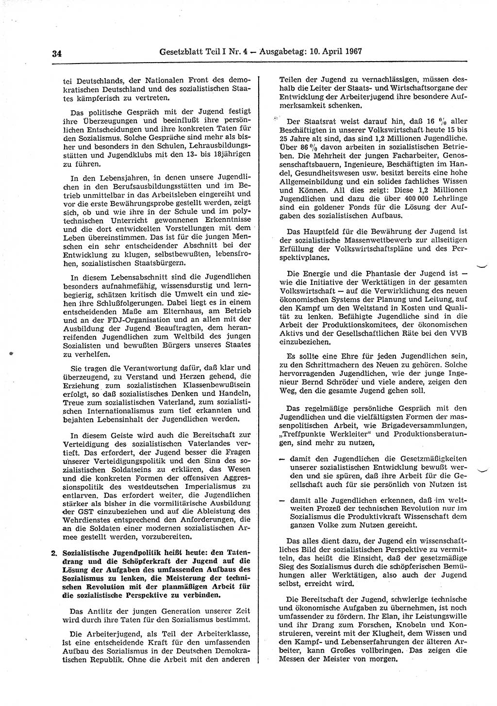 Gesetzblatt (GBl.) der Deutschen Demokratischen Republik (DDR) Teil Ⅰ 1967, Seite 34 (GBl. DDR Ⅰ 1967, S. 34)