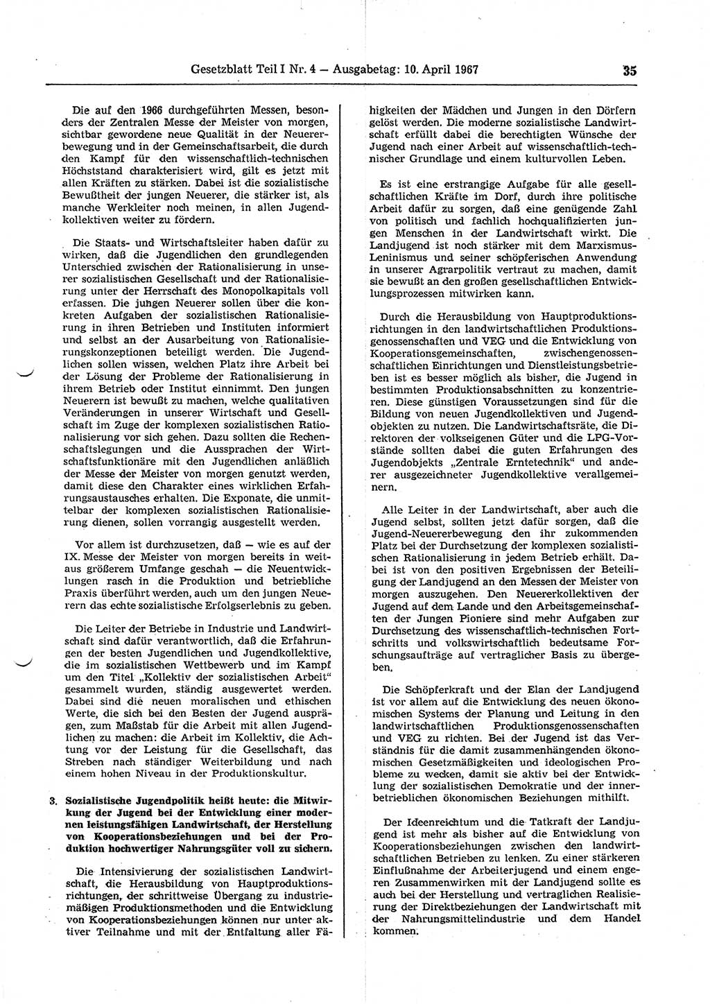 Gesetzblatt (GBl.) der Deutschen Demokratischen Republik (DDR) Teil Ⅰ 1967, Seite 35 (GBl. DDR Ⅰ 1967, S. 35)