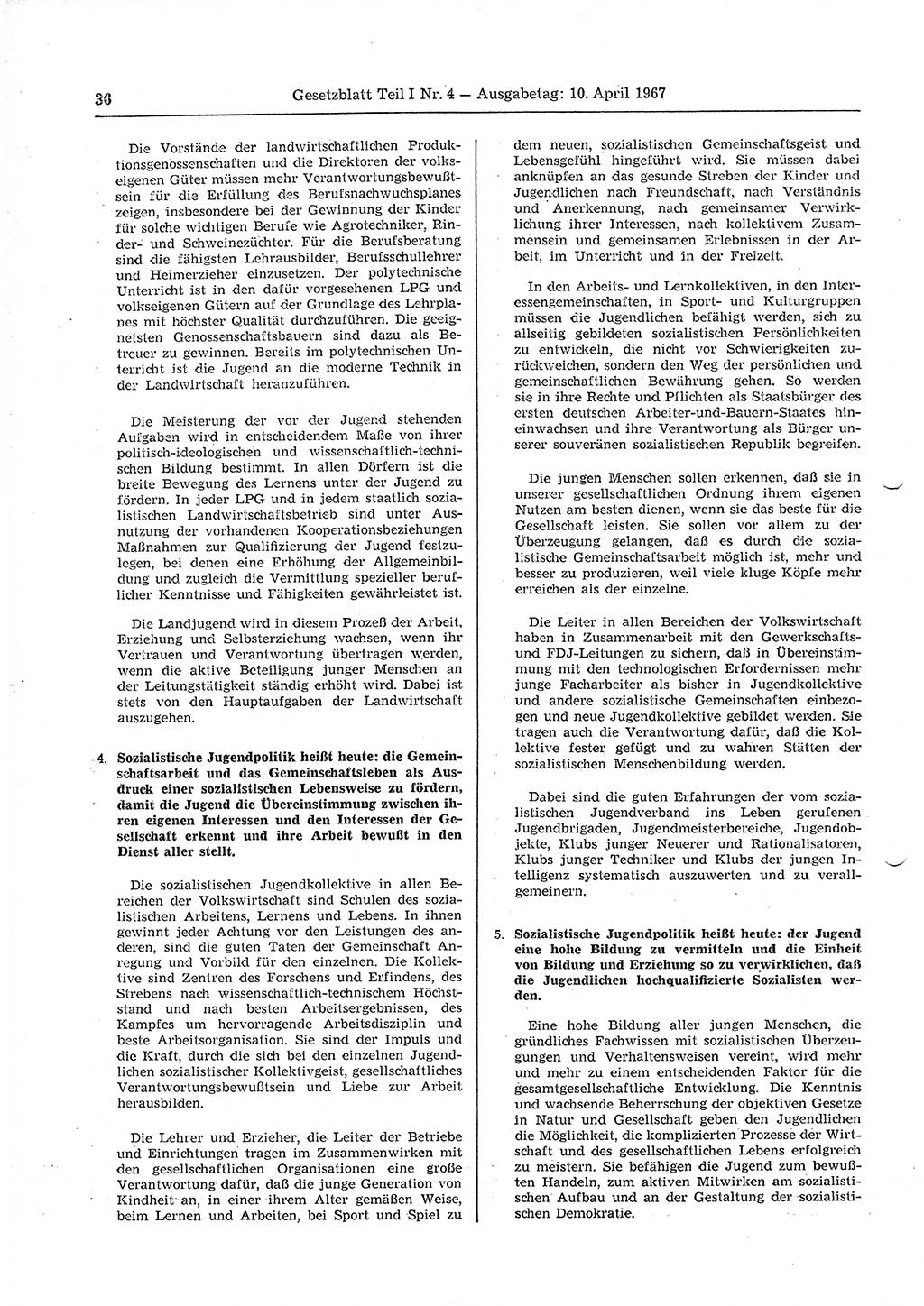 Gesetzblatt (GBl.) der Deutschen Demokratischen Republik (DDR) Teil Ⅰ 1967, Seite 36 (GBl. DDR Ⅰ 1967, S. 36)