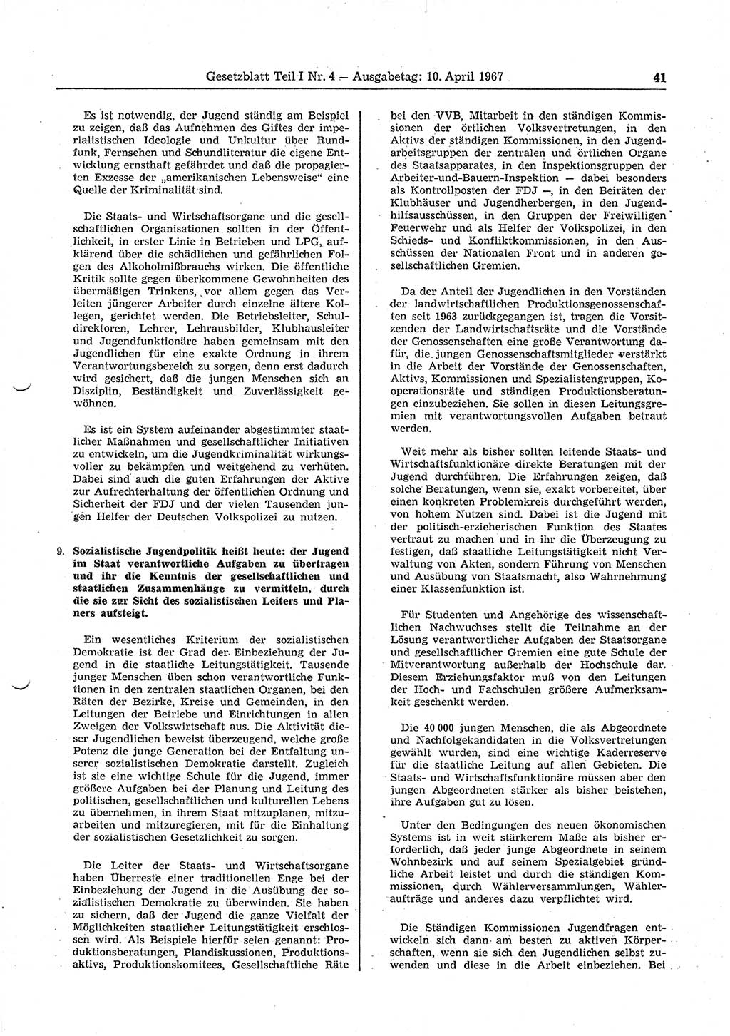 Gesetzblatt (GBl.) der Deutschen Demokratischen Republik (DDR) Teil Ⅰ 1967, Seite 41 (GBl. DDR Ⅰ 1967, S. 41)