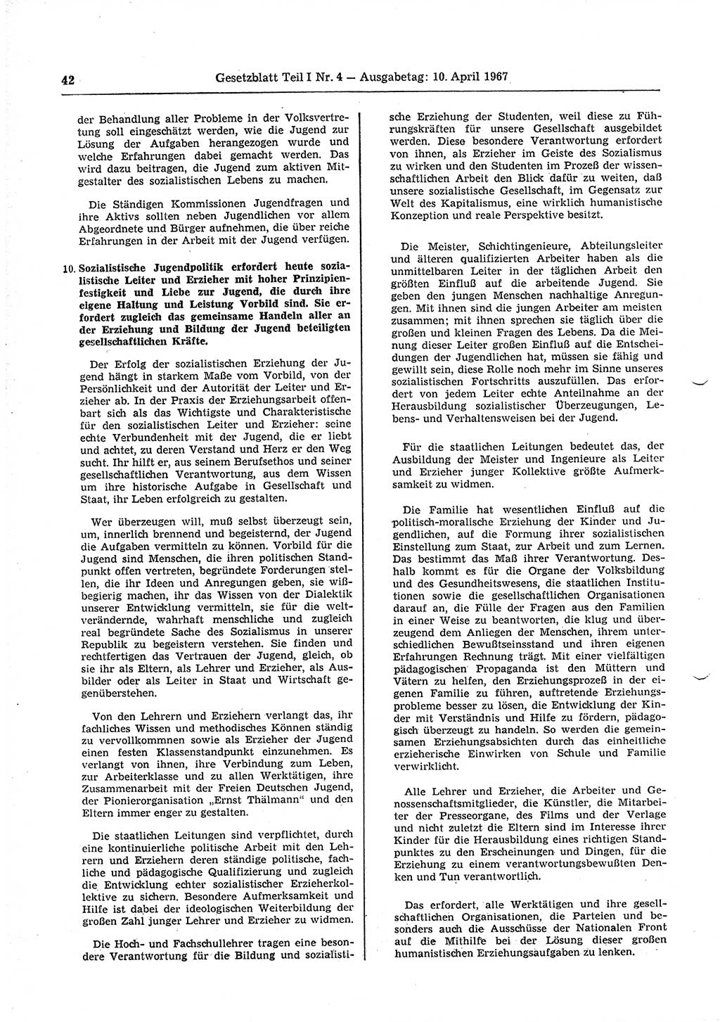 Gesetzblatt (GBl.) der Deutschen Demokratischen Republik (DDR) Teil Ⅰ 1967, Seite 42 (GBl. DDR Ⅰ 1967, S. 42)