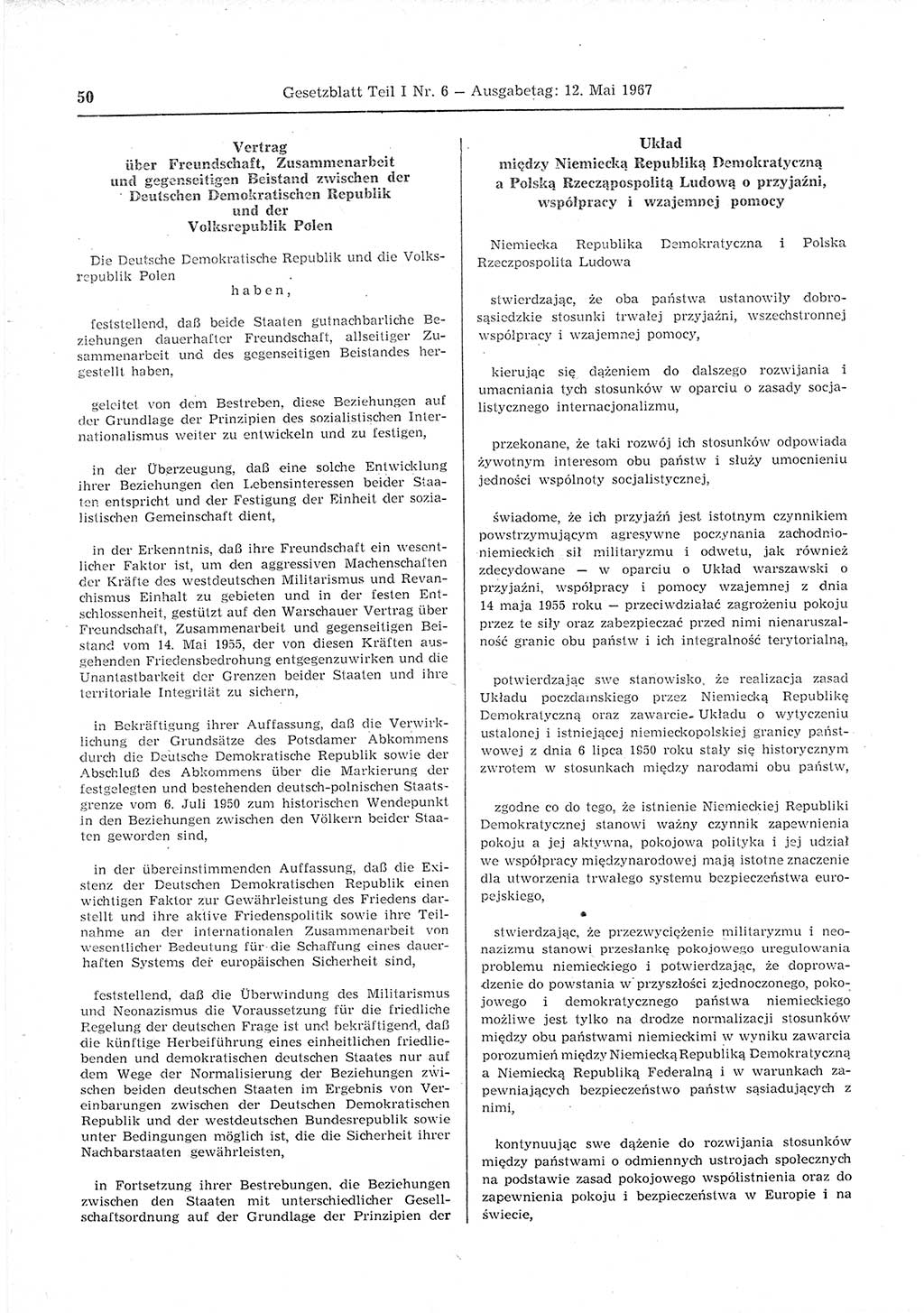 Gesetzblatt (GBl.) der Deutschen Demokratischen Republik (DDR) Teil Ⅰ 1967, Seite 50 (GBl. DDR Ⅰ 1967, S. 50)