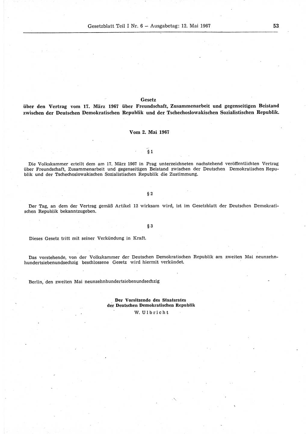 Gesetzblatt (GBl.) der Deutschen Demokratischen Republik (DDR) Teil Ⅰ 1967, Seite 53 (GBl. DDR Ⅰ 1967, S. 53)