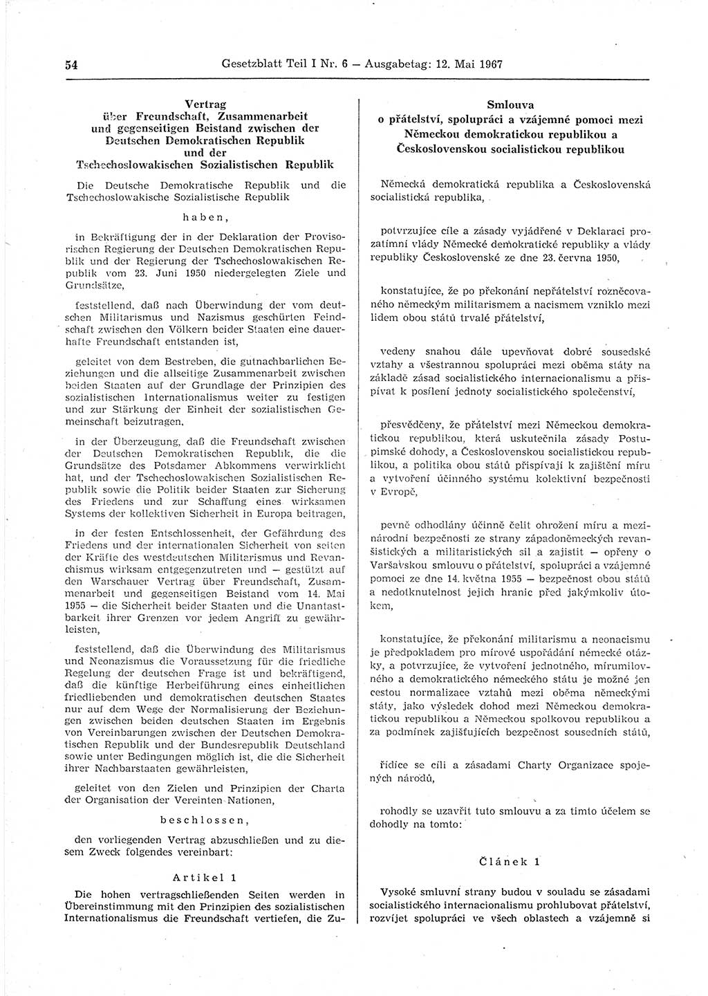 Gesetzblatt (GBl.) der Deutschen Demokratischen Republik (DDR) Teil Ⅰ 1967, Seite 54 (GBl. DDR Ⅰ 1967, S. 54)