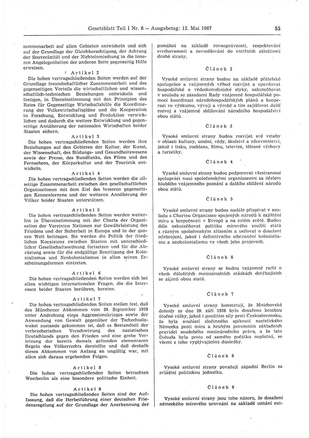 Gesetzblatt (GBl.) der Deutschen Demokratischen Republik (DDR) Teil Ⅰ 1967, Seite 55 (GBl. DDR Ⅰ 1967, S. 55)