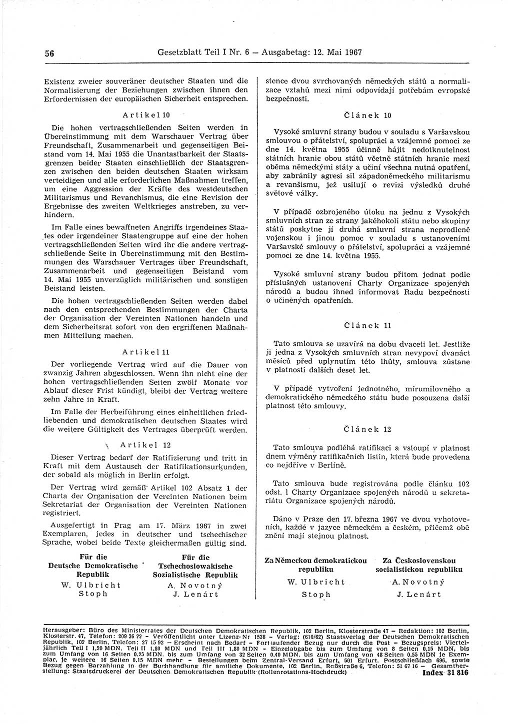 Gesetzblatt (GBl.) der Deutschen Demokratischen Republik (DDR) Teil Ⅰ 1967, Seite 56 (GBl. DDR Ⅰ 1967, S. 56)