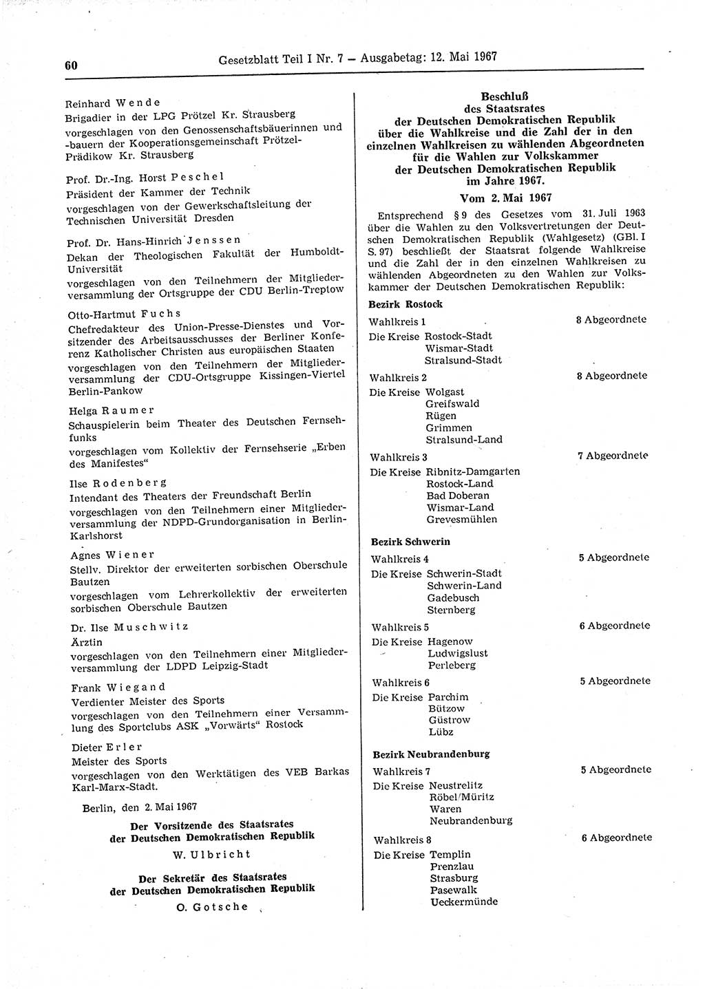 Gesetzblatt (GBl.) der Deutschen Demokratischen Republik (DDR) Teil Ⅰ 1967, Seite 60 (GBl. DDR Ⅰ 1967, S. 60)