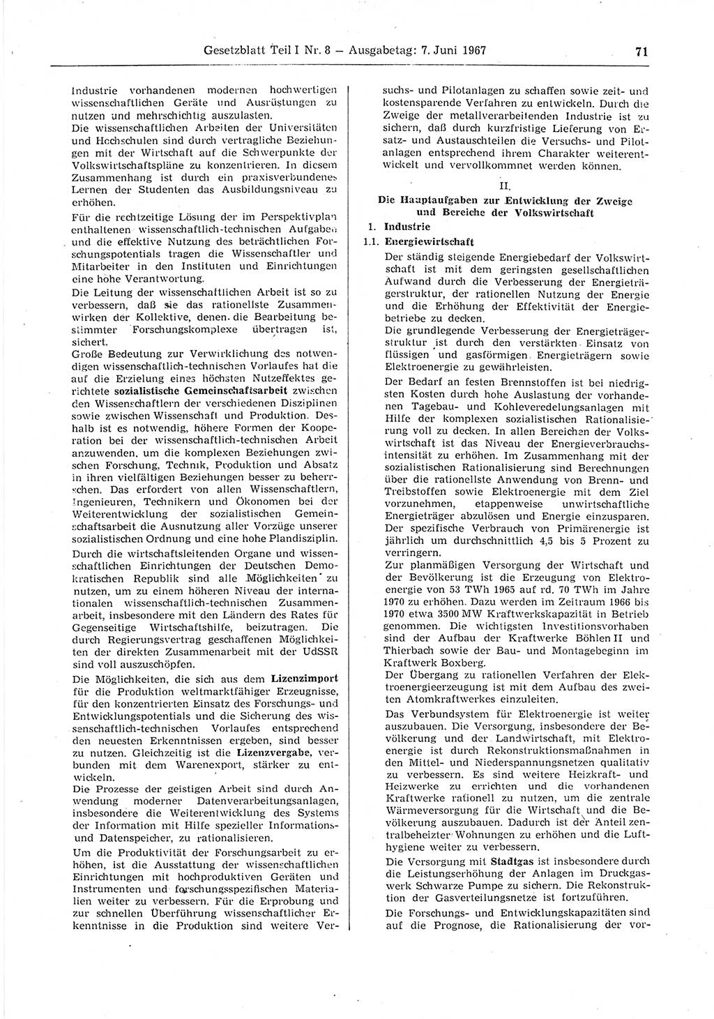 Gesetzblatt (GBl.) der Deutschen Demokratischen Republik (DDR) Teil Ⅰ 1967, Seite 71 (GBl. DDR Ⅰ 1967, S. 71)