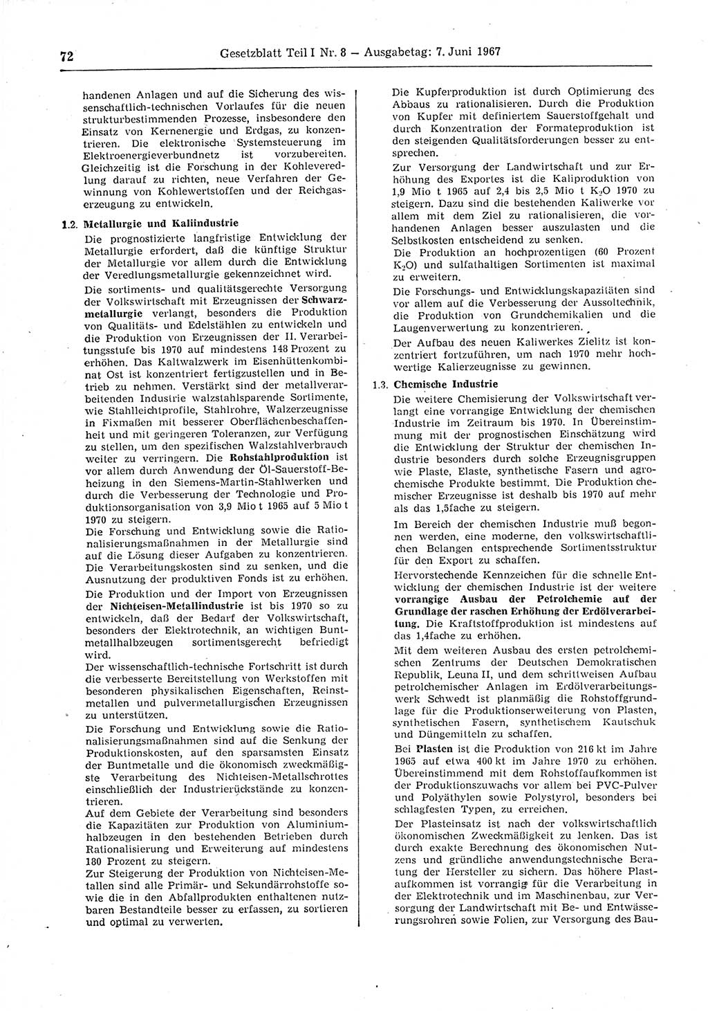 Gesetzblatt (GBl.) der Deutschen Demokratischen Republik (DDR) Teil Ⅰ 1967, Seite 72 (GBl. DDR Ⅰ 1967, S. 72)