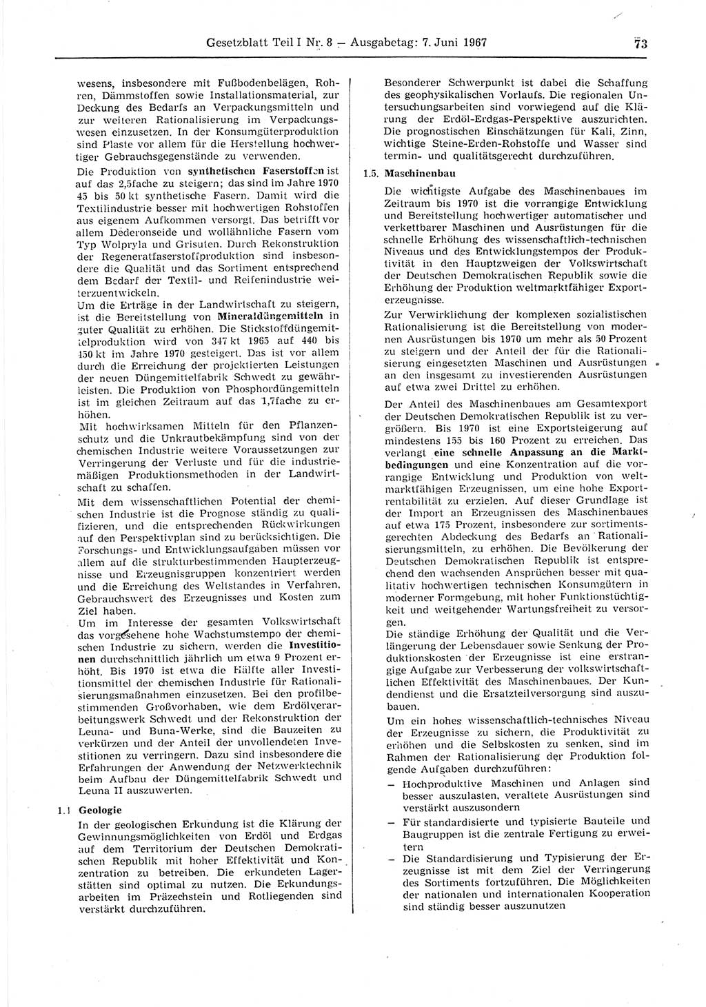 Gesetzblatt (GBl.) der Deutschen Demokratischen Republik (DDR) Teil Ⅰ 1967, Seite 73 (GBl. DDR Ⅰ 1967, S. 73)