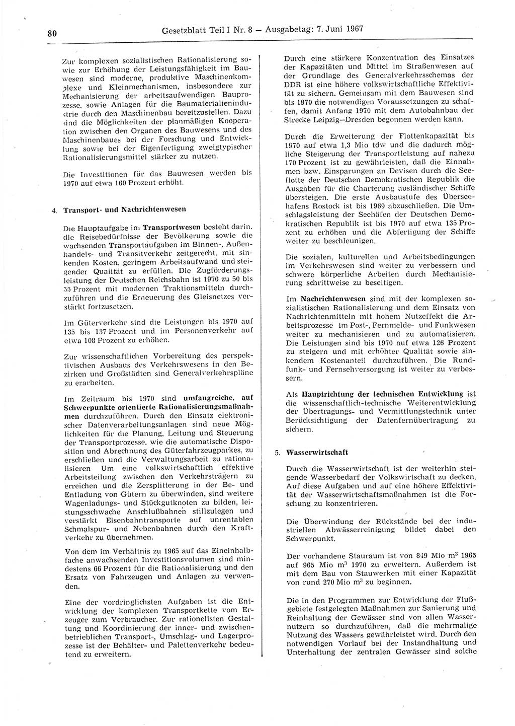 Gesetzblatt (GBl.) der Deutschen Demokratischen Republik (DDR) Teil Ⅰ 1967, Seite 80 (GBl. DDR Ⅰ 1967, S. 80)
