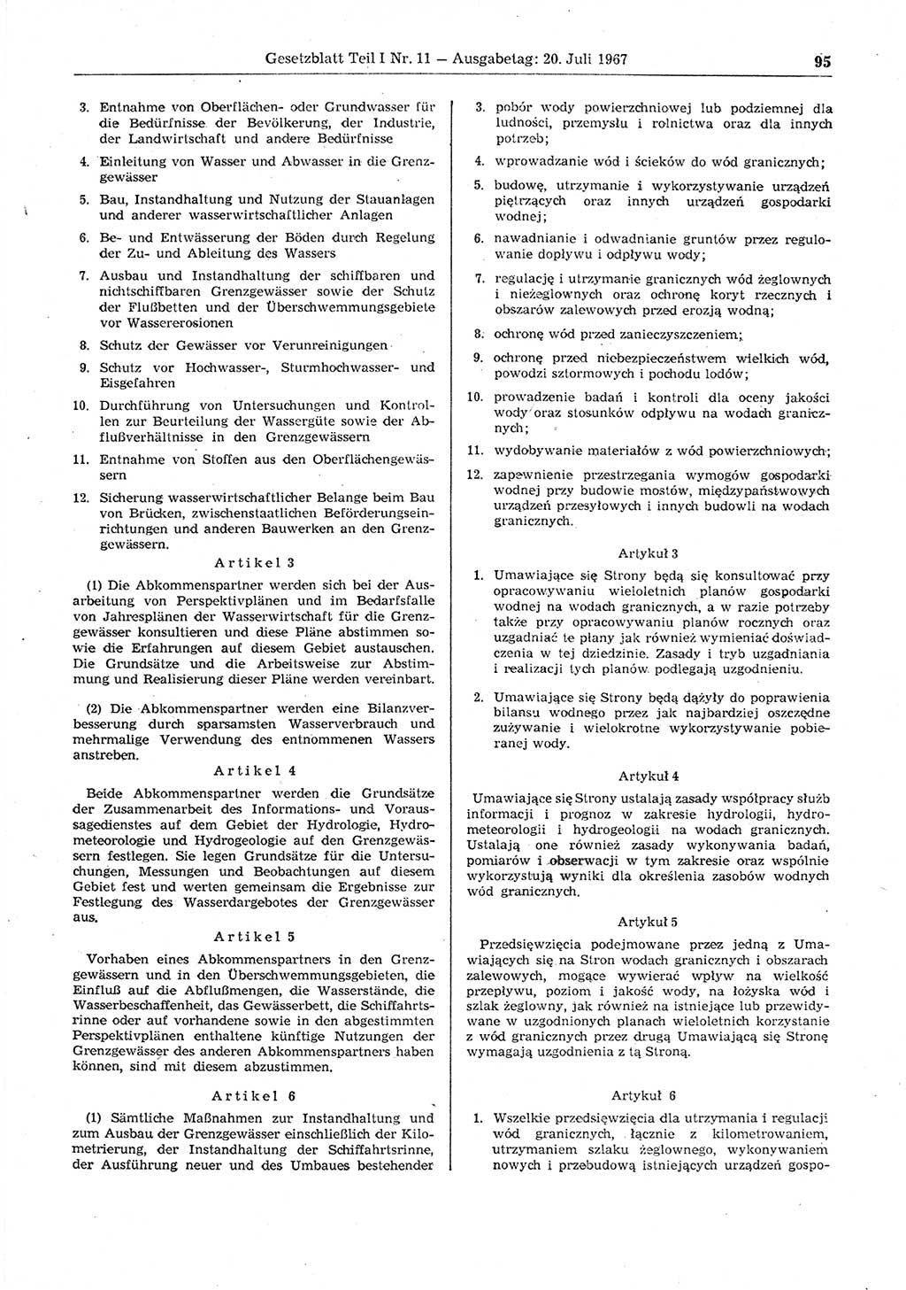 Gesetzblatt (GBl.) der Deutschen Demokratischen Republik (DDR) Teil Ⅰ 1967, Seite 95 (GBl. DDR Ⅰ 1967, S. 95)