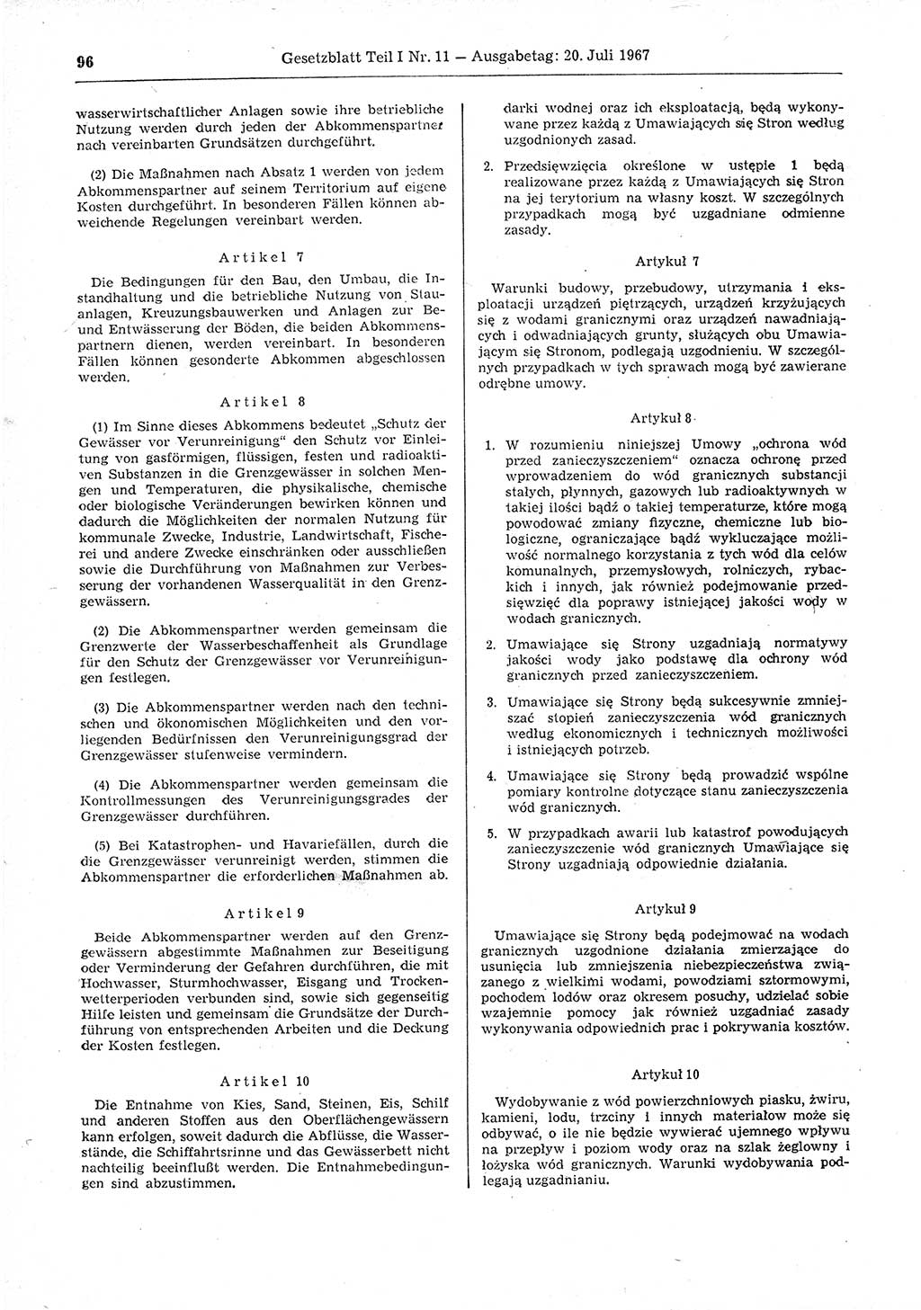Gesetzblatt (GBl.) der Deutschen Demokratischen Republik (DDR) Teil Ⅰ 1967, Seite 96 (GBl. DDR Ⅰ 1967, S. 96)