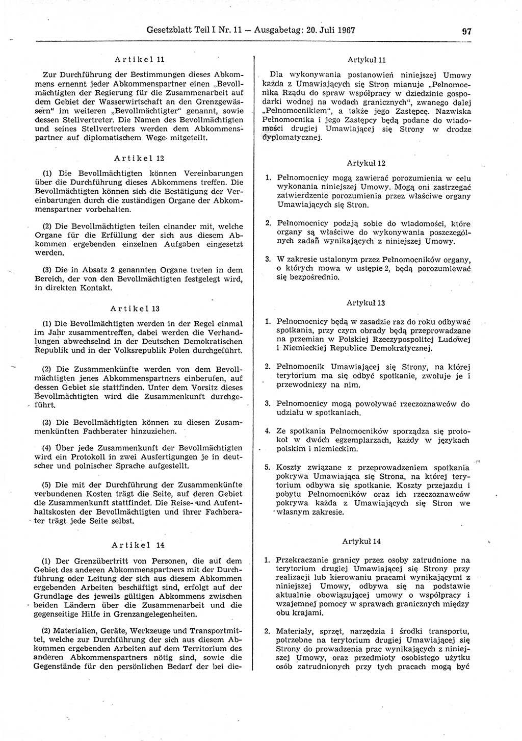 Gesetzblatt (GBl.) der Deutschen Demokratischen Republik (DDR) Teil Ⅰ 1967, Seite 97 (GBl. DDR Ⅰ 1967, S. 97)