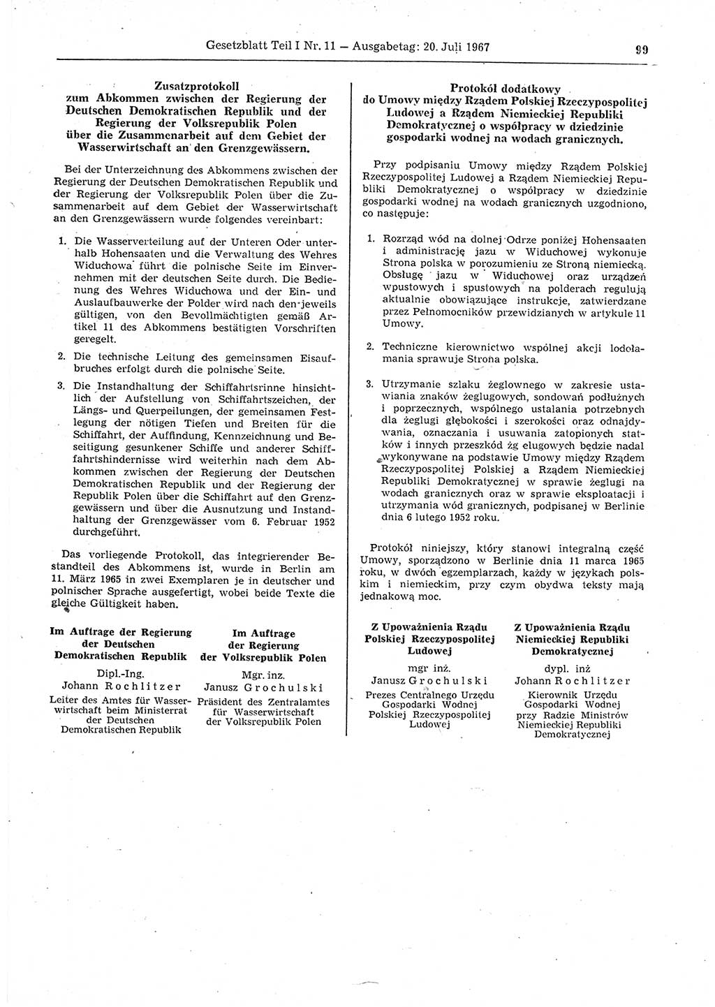 Gesetzblatt (GBl.) der Deutschen Demokratischen Republik (DDR) Teil Ⅰ 1967, Seite 99 (GBl. DDR Ⅰ 1967, S. 99)