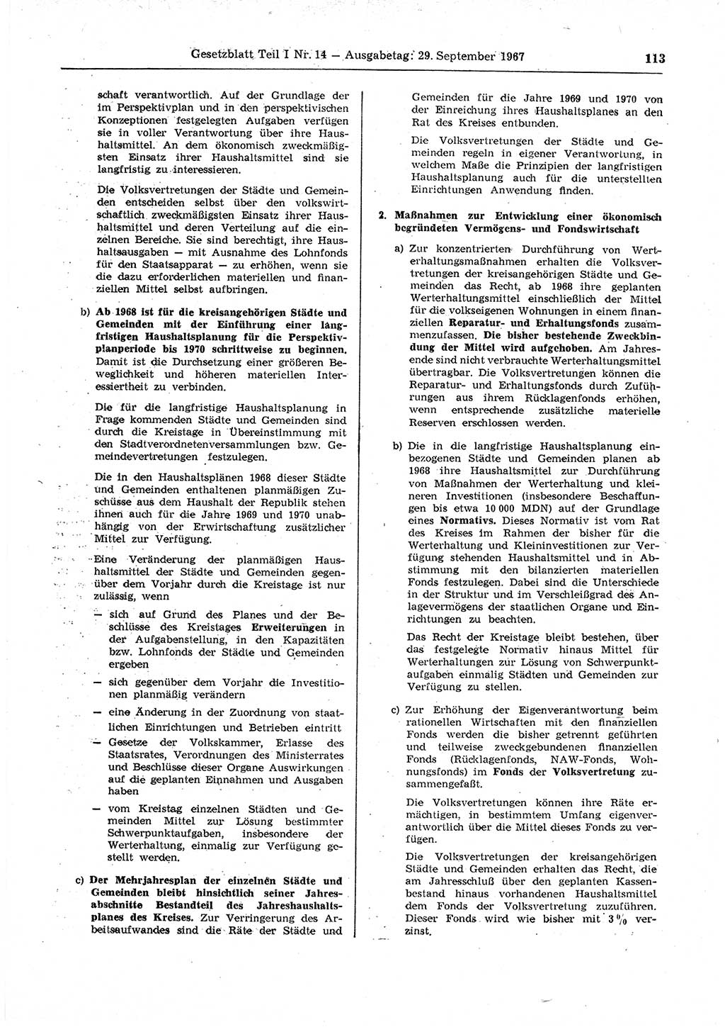 Gesetzblatt (GBl.) der Deutschen Demokratischen Republik (DDR) Teil Ⅰ 1967, Seite 113 (GBl. DDR Ⅰ 1967, S. 113)
