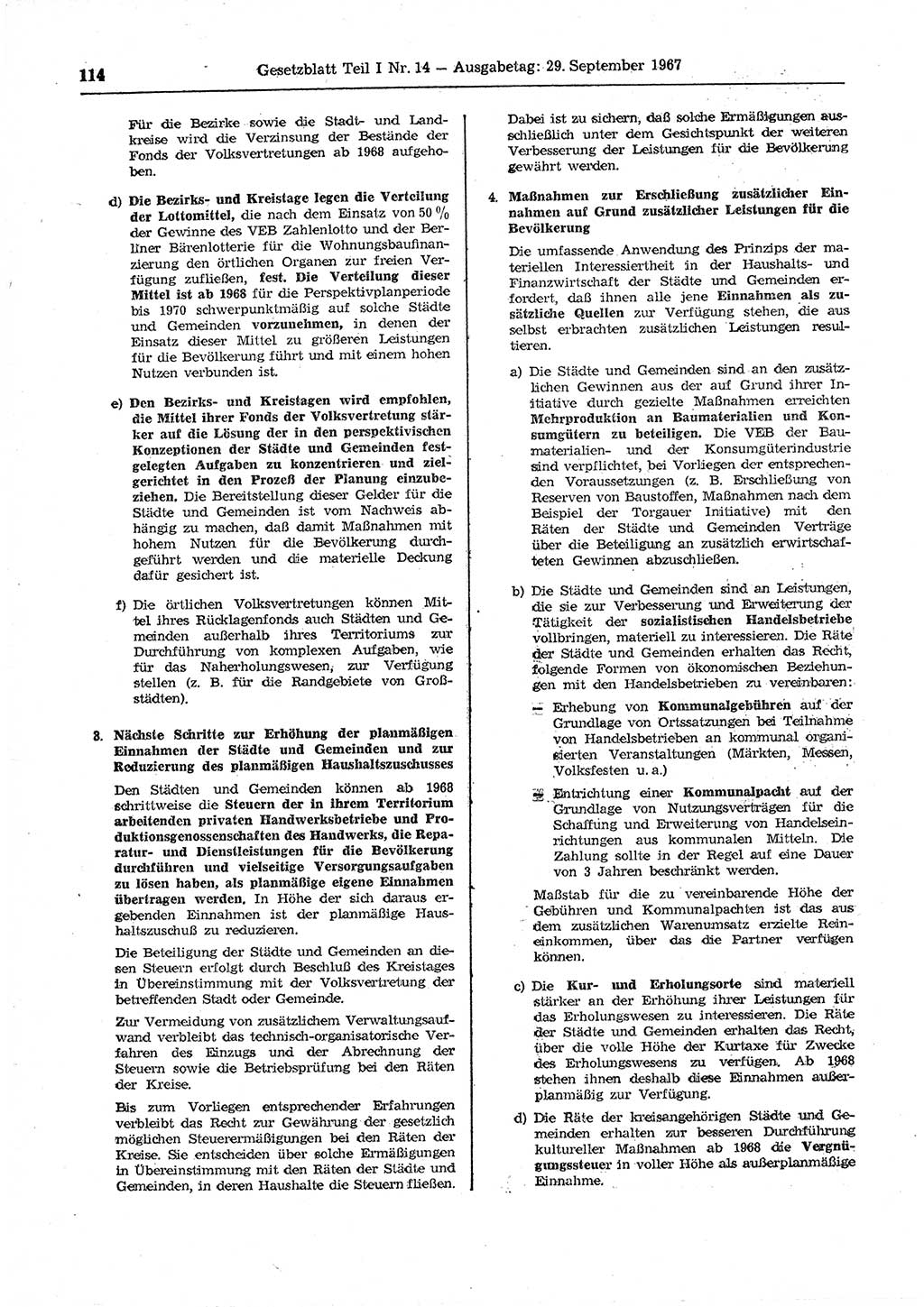 Gesetzblatt (GBl.) der Deutschen Demokratischen Republik (DDR) Teil Ⅰ 1967, Seite 114 (GBl. DDR Ⅰ 1967, S. 114)