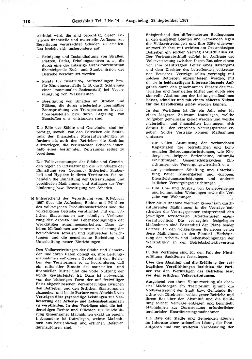 Gesetzblatt (GBl.) der Deutschen Demokratischen Republik (DDR) Teil Ⅰ 1967, Seite 116 (GBl. DDR Ⅰ 1967, S. 116)